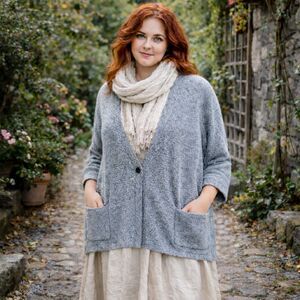 Pure J Jill One Button Oversized Boxy Cardigan Blue/gray Soft Fuzzy Fleece XL